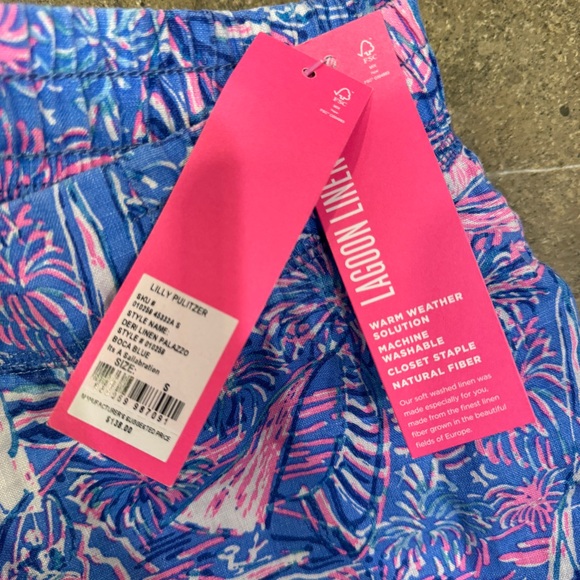 NWT Lilly Pulitzer Deri Linen Palazzo Pants, Boca Blue It's a Sailabration - Picture 6 of 8